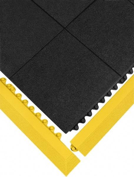 Wearwell - 39" Long x 3" Wide x 5/8" Thick, Anti-Fatigue Modular Matting Ramp Edge - Male, Yellow, For Dry & Wet Areas, Series 572 - Benchmark Tooling