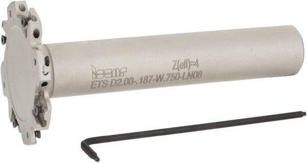 Iscar - Shank Connection, 3/16" Cutting Width, 5/8" Depth of Cut, 2" Cutter Diam, 4 Tooth Indexable Slotting Cutter - 3/4" Shank Diam, ETS-LN08 Toolholder, LNET Insert, Right Hand Cutting Direction - Benchmark Tooling
