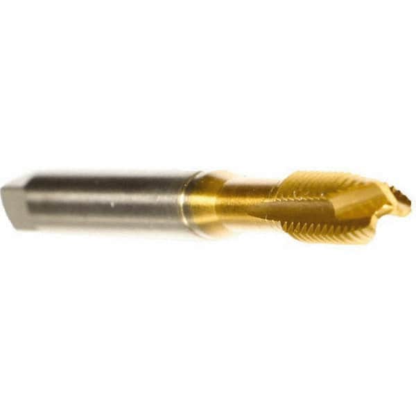 Emuge - M10x1.00 Metric Fine, 4 Flute, TiN Finish, Cobalt Spiral Point Tap - Plug Chamfer, Right Hand Thread, 2-15/16" OAL, 0.709" Thread Length, 0.381" Shank Diam, 6H Class of Fit, Series Rekord B - Exact Industrial Supply