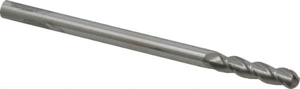 Accupro - 3/8" Diam, 1-1/2" LOC, 3 Flute Solid Carbide Ball End Mill - Uncoated, Single End, 6" OAL, 3/8" Shank Diam, Spiral Flute - Benchmark Tooling