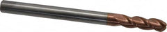 Accupro - 5/16" Diam, 1" LOC, 3 Flute Solid Carbide Ball End Mill - TiCN Finish, Single End, 4" OAL, 5/16" Shank Diam, Spiral Flute - Benchmark Tooling