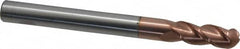 Accupro - 3/8" Diam, 1" LOC, 3 Flute Solid Carbide Ball End Mill - TiCN Finish, Single End, 4" OAL, 3/8" Shank Diam, Spiral Flute - Benchmark Tooling