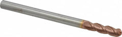 Accupro - 7/16" Diam, 1-1/2" LOC, 3 Flute Solid Carbide Ball End Mill - TiCN Finish, Single End, 6" OAL, 7/16" Shank Diam, Spiral Flute - Benchmark Tooling