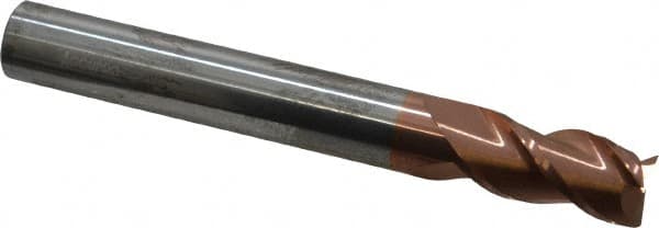 Accupro - 1/2", 1" LOC, 1/2" Shank Diam, 4" OAL, 3 Flute, Solid Carbide Square End Mill - Single End, TiCN Finish, Spiral Flute, 40° Helix, Centercutting, Right Hand Cut, Right Hand Flute - Benchmark Tooling