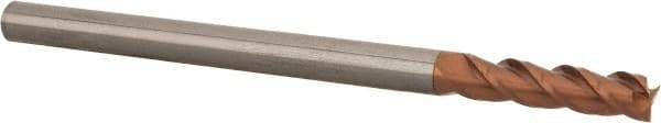 Accupro - 3/8", 1-1/2" LOC, 3/8" Shank Diam, 6" OAL, 3 Flute, Solid Carbide Square End Mill - Single End, TiCN Finish, Spiral Flute, 40° Helix, Centercutting, Right Hand Cut, Right Hand Flute - Benchmark Tooling