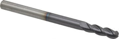Accupro - 5/16" Diam, 1" LOC, 3 Flute Solid Carbide Ball End Mill - AlTiN Finish, Single End, 4" OAL, 5/16" Shank Diam, Spiral Flute - Benchmark Tooling