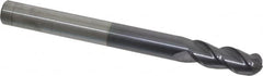 Accupro - 3/8" Diam, 1" LOC, 3 Flute Solid Carbide Ball End Mill - AlTiN Finish, Single End, 4" OAL, 3/8" Shank Diam, Spiral Flute - Benchmark Tooling