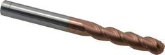 Accupro - 3/8" Diam, 1-3/4" LOC, 3 Flute Solid Carbide Ball End Mill - TiCN Finish, Single End, 4" OAL, 3/8" Shank Diam, Spiral Flute - Benchmark Tooling
