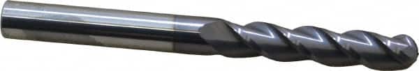 Accupro - 3/8" Diam, 1-3/4" LOC, 3 Flute Solid Carbide Ball End Mill - AlTiN Finish, Single End, 4" OAL, 3/8" Shank Diam, Spiral Flute - Benchmark Tooling
