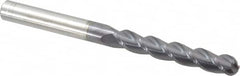 Accupro - 1/2" Diam, 3" LOC, 3 Flute Solid Carbide Ball End Mill - AlTiN Finish, Single End, 6" OAL, 1/2" Shank Diam, Spiral Flute - Benchmark Tooling
