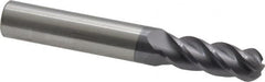 Accupro - 9mm Diam, 25mm LOC, 4 Flute Solid Carbide Ball End Mill - AlTiN Finish, Single End, 70mm OAL, 10mm Shank Diam, Spiral Flute - Benchmark Tooling