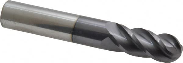Accupro - 14mm Diam, 32mm LOC, 4 Flute Solid Carbide Ball End Mill - AlTiN Finish, Single End, 89mm OAL, 14mm Shank Diam, Spiral Flute - Benchmark Tooling