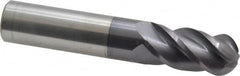 Accupro - 16mm Diam, 32mm LOC, 4 Flute Solid Carbide Ball End Mill - AlTiN Finish, Single End, 89mm OAL, 16mm Shank Diam, Spiral Flute - Benchmark Tooling
