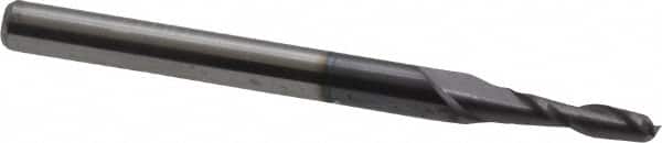 Accupro - 2mm, 8mm LOC, 3mm Shank Diam, 38mm OAL, 2 Flute, Solid Carbide Square End Mill - Single End, AlTiN Finish, Spiral Flute, 30° Helix, Centercutting, Right Hand Cut, Right Hand Flute - Benchmark Tooling