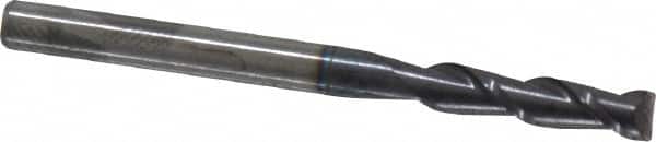 Accupro - 3mm, 12mm LOC, 3mm Shank Diam, 38mm OAL, 2 Flute, Solid Carbide Square End Mill - Single End, AlTiN Finish, Spiral Flute, 40° Helix, Centercutting, Right Hand Cut, Right Hand Flute - Benchmark Tooling