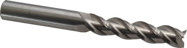 Accupro - 7/16", 2" LOC, 7/16" Shank Diam, 4" OAL, 3 Flute, Solid Carbide Square End Mill - Single End, Uncoated, Spiral Flute, 40° Helix, Centercutting, Right Hand Cut, Right Hand Flute - Benchmark Tooling
