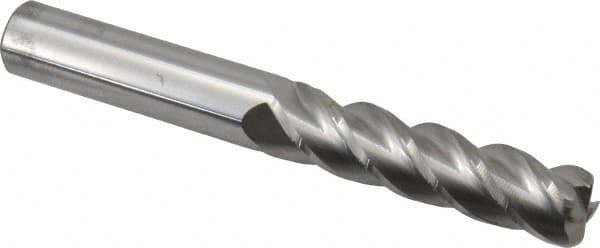 Accupro - 1/2", 4 Flute, Single End, Solid Carbide, 0.09" Corner Radius End Mill - 4" OAL, 40° Helix, Right Hand Flute, 2" LOC, Right Hand Cut - Benchmark Tooling