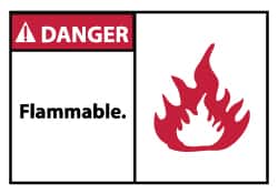 NMC - Danger - Flammable, Pressure Sensitive Vinyl Fire Sign - 5" Wide x 3" High - Benchmark Tooling