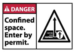 NMC - Accident Prevention Label, Header: DANGER - Legend: Danger - Confined Space - Enter by Permit, English, Red, Black & White, 5" Long x 3" High, Sign Muscle Finish - Benchmark Tooling