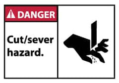 NMC - Accident Prevention Label, Header: DANGER - Legend: Danger - Cut/Sever Hazard, English, Red, Black & White, 5" Long x 3" High, Sign Muscle Finish - Benchmark Tooling