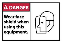 NMC - Accident Prevention Label, Header: DANGER - Legend: Danger - Wear Face Shield When Using This Equipment, English, Red, Black & White, 5" Long x 3" High, Sign Muscle Finish - Benchmark Tooling