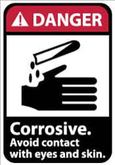 NMC - Accident Prevention Label, Header: DANGER - Legend: Danger - Corrosive - Avoid Contact with Eyes and Skin, English, Red, Black & White, 5" Long x 3" High, Sign Muscle Finish - Benchmark Tooling
