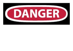 NMC - Accident Prevention Label, Header: DANGER - Legend: DANGER, English, Red, Black & White, 5" Long x 3" High, Sign Muscle Finish - Benchmark Tooling