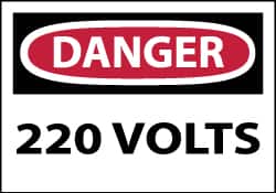 NMC - Accident Prevention Label, Header: DANGER - Legend: Danger - 220 Volts, English, Red, Black & White, 5" Long x 3" High, Sign Muscle Finish - Benchmark Tooling