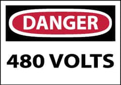 NMC - Accident Prevention Label, Header: DANGER - Legend: Danger - 480 Volts, English, Red, Black & White, 5" Long x 3" High, Sign Muscle Finish - Benchmark Tooling