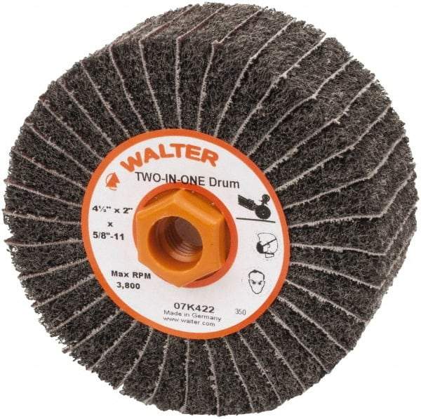 WALTER Surface Technologies - 4-1/2" Diam, 150 Grit Aluminum Oxide Unmounted Flap Wheel - 5/8" Hole, 5/8-11 Thread, 2" Wide, Nonwoven & Coated, Fine Grade, 3,800 Max RPM - Benchmark Tooling
