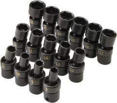 SK - 15 Piece 3/8" Drive Standard Impact Socket Set - 6 Points, 8 to 21mm, Metric Measurement Standard - Benchmark Tooling