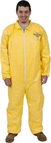 Dupont - Size L PE Film Chemical Resistant Coveralls - Yellow, Zipper Closure, Open Cuffs, Open Ankles, Serged Seams - Benchmark Tooling