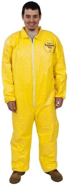 Dupont - Size L PE Film Chemical Resistant Coveralls - Yellow, Zipper Closure, Elastic Cuffs, Elastic Ankles, Serged Seams - Benchmark Tooling