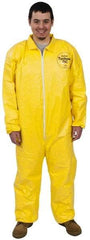 Dupont - Size XL PE Film Chemical Resistant Coveralls - Yellow, Zipper Closure, Elastic Cuffs, Elastic Ankles, Serged Seams - Benchmark Tooling