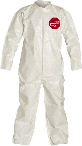 Dupont - Size 4XL Saranex Chemical Resistant Coveralls - White, Zipper Closure, Open Cuffs, Open Ankles, Bound Seams - Benchmark Tooling