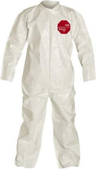 Dupont - Size XL Saranex Chemical Resistant Coveralls - White, Zipper Closure, Open Cuffs, Open Ankles, Bound Seams - Benchmark Tooling