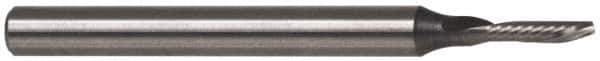 Accupro - 1/16" Cutting Diam x 1/4" Length of Cut, 1 Flute, Downcut Spiral Router Bit - Uncoated, Right Hand Cut, Solid Carbide, 2" OAL x 1/4" Shank Diam, Single Edge, 21° Helix Angle - Benchmark Tooling