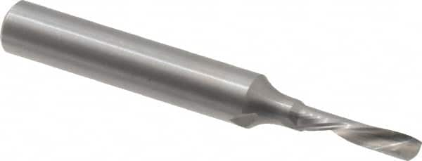 Onsrud - 1/8" Cutting Diam x 1/2" Length of Cut, 1 Flute, Downcut Spiral Router Bit - Uncoated, Right Hand Cut, Solid Carbide, 2" OAL x 1/4" Shank Diam, Single Edge, 22° Helix Angle - Benchmark Tooling