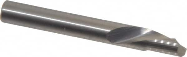 Onsrud - 1/4" Cutting Diam x 3/8" Length of Cut, 1 Flute, Downcut Spiral Router Bit - Uncoated, Right Hand Cut, Solid Carbide, 2" OAL x 1/4" Shank Diam, Single Edge, 22° Helix Angle - Benchmark Tooling