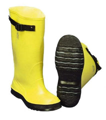 Dunlop Protective Footwear - Men's 15 (Women's 17) Rain & Cold Resistant Overboots - 17" High, Plain Toe, Self Cleaning & Cleated Sole, PVC Upper, Yellow, Adjustable Polyester Strap, Buckles & Snaps - Benchmark Tooling