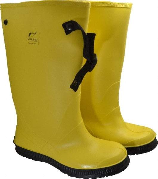 Dunlop Protective Footwear - Men's 11 Rain & Cold Resistant Overboots - 17" High, Plain Toe, Self Cleaning & Cleated Sole, PVC Upper, Yellow, Adjustable Polyester Strap, Buckles & Snaps - Benchmark Tooling
