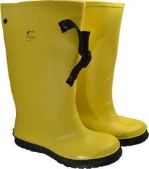Dunlop Protective Footwear - Men's 11 Rain & Cold Resistant Overboots - 17" High, Plain Toe, Self Cleaning & Cleated Sole, PVC Upper, Yellow, Adjustable Polyester Strap, Buckles & Snaps - Benchmark Tooling