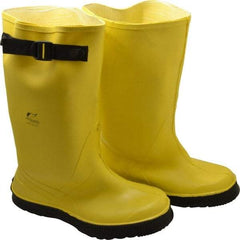 Dunlop Protective Footwear - Men's 13 Rain & Cold Resistant Overboots - 17" High, Plain Toe, Self Cleaning & Cleated Sole, PVC Upper, Yellow, Adjustable Polyester Strap, Buckles & Snaps - Benchmark Tooling