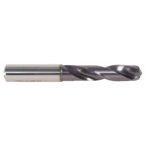 Screw Machine Length Drill Bit: 140 °, Solid Carbide Coated, Right Hand Cut, Spiral Flute, Straight-Cylindrical Shank, Series R457