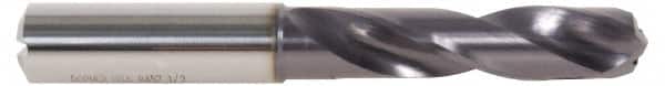 DORMER - #5 140° Spiral Flute Solid Carbide Screw Machine Drill Bit - TiAlN Finish, Right Hand Cut, 28mm Flute Length, 66mm OAL, Four Facet Split Point, Straight Shank, Through Coolant - Benchmark Tooling