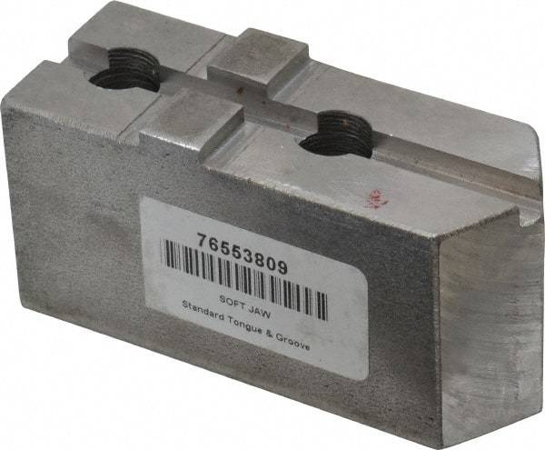 H & R Manufacturing - Tongue & Groove Attachment, Square Soft Lathe Chuck Jaw - Steel, 1-3/4" Btw Mount Hole Ctrs, 3-15/16" Long x 1-1/2" Wide x 1-7/8" High, 5/16" Groove - Benchmark Tooling