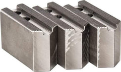 H & R Manufacturing - 1.5mm x 60° Serrated Attachment, Square Soft Lathe Chuck Jaw - 3 Jaws, Steel, 0.787" Btw Mount Hole Ctrs, 3-1/8" Long x 1-1/4" Wide x 2" High, 0.472" Groove, 10mm Fastener - Benchmark Tooling