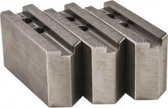 H & R Manufacturing - 1.5mm x 60° Serrated Attachment, Square Soft Lathe Chuck Jaw - 3 Jaws, Steel, 1" Btw Mount Hole Ctrs, 4-1/4" Long x 1-1/2" Wide x 2-1/2" High, 0.551" Groove, 12mm Fastener - Benchmark Tooling