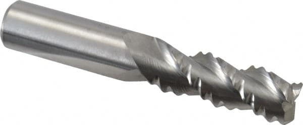 M.A. Ford - 1/2" Diam, Coarse Pitch, 1-1/4" LOC, 3 Flute Solid Carbide Roughing Square End Mill - Uncoated, 3" OAL, 1/2" Shank Diam, Single End, Centercutting, 45° Helix - Benchmark Tooling