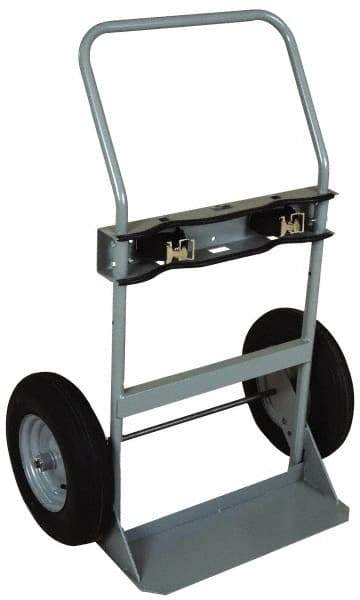 Made in USA - 760 Lb Capacity 47" OAH Cylinder Hand Truck - Swept Back Handle, Steel, Full Pneumatic Wheels - Benchmark Tooling